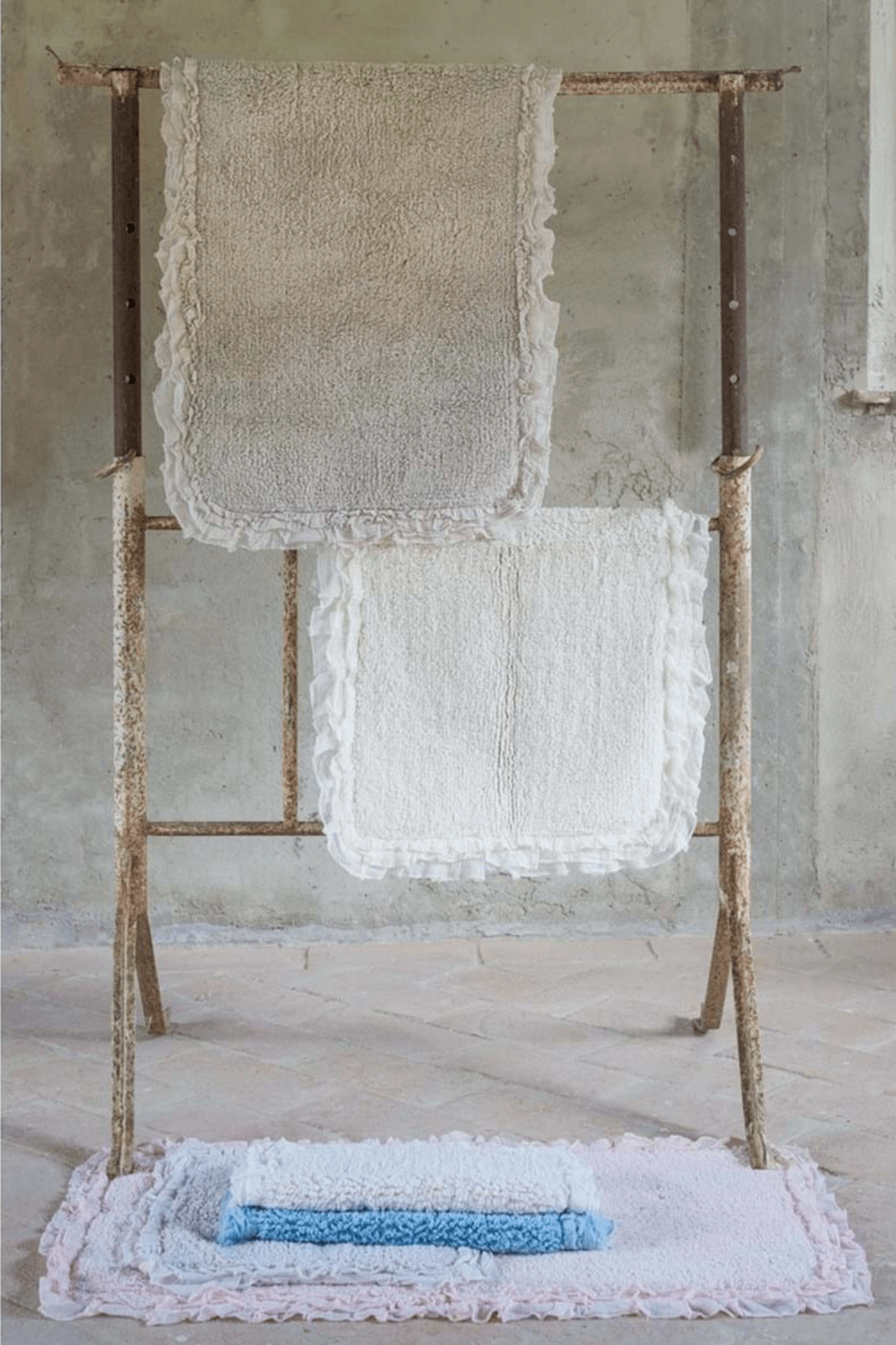 Blanc MariClo' Rouches Rouches - Tappetino con rouches rettangolare in cotone grigio 50x90