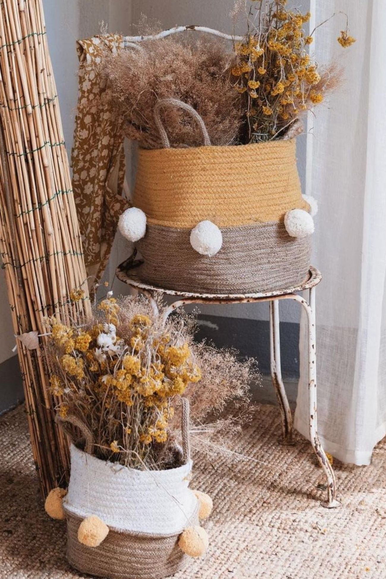 Blanc MariClo' Row Attitude Row Attitude - Row Attitude - Cesto in juta con pompons in stile boho | Blanc MariClo'