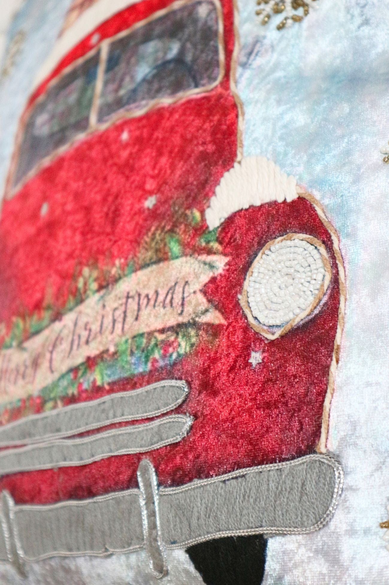 Blanc MariClo' Vigilia di Natale Vigilia di Natale - Cuscino di Natale azzurro con macchina rossa | Blanc MariClo'