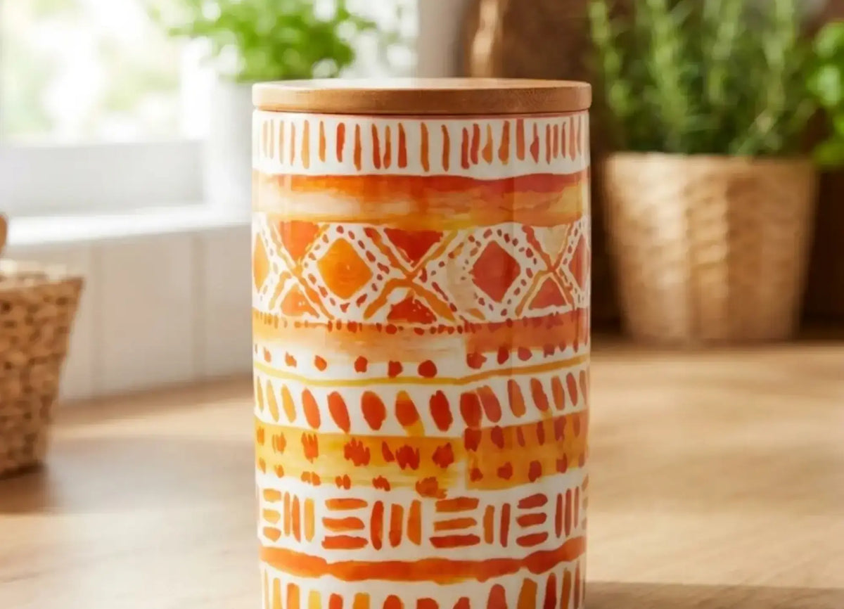 Tribal Barattolo Arancione e bianco Righe