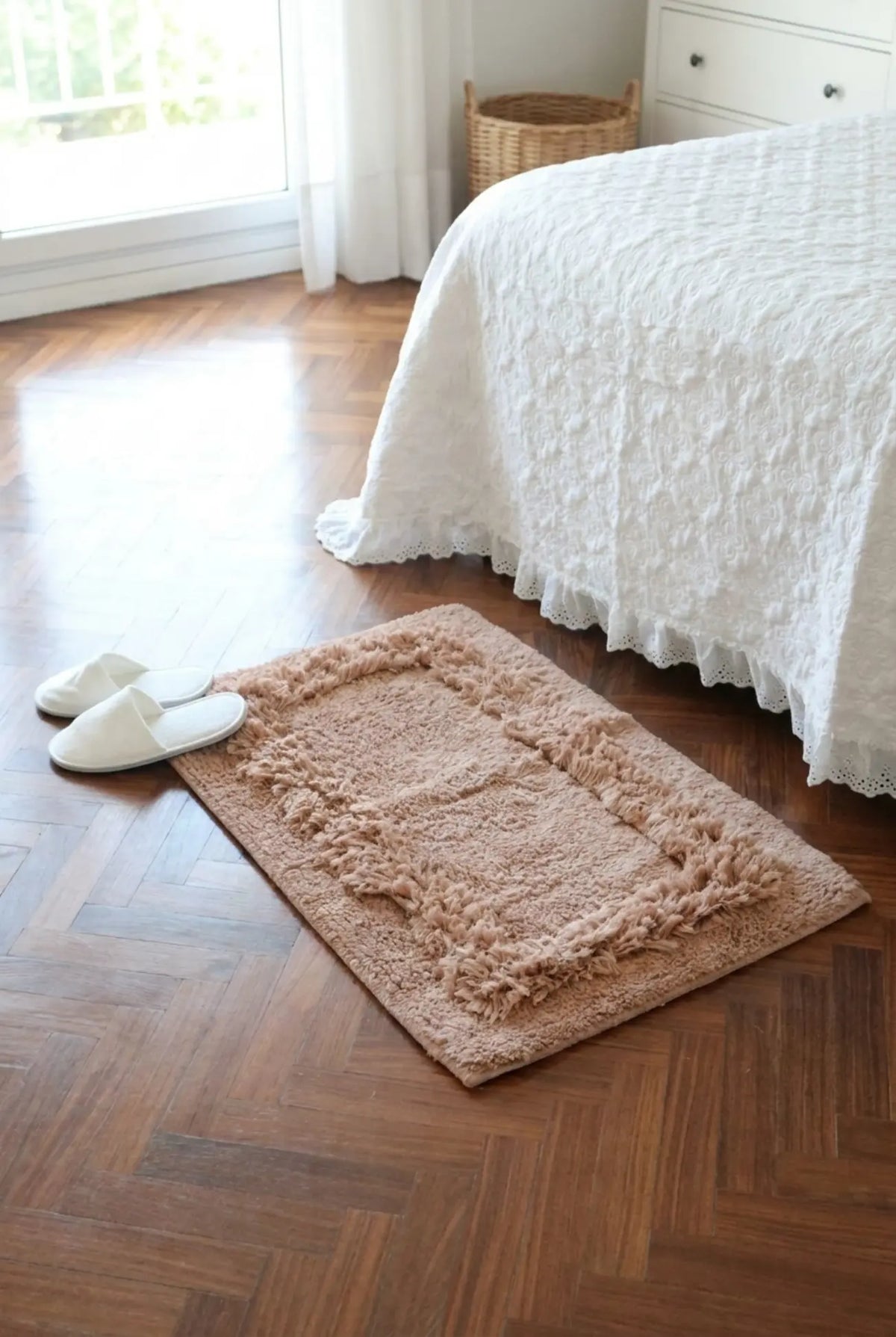 Phoebe - Cotton rug with double frame brown 90x60 | Blanc MariClo'