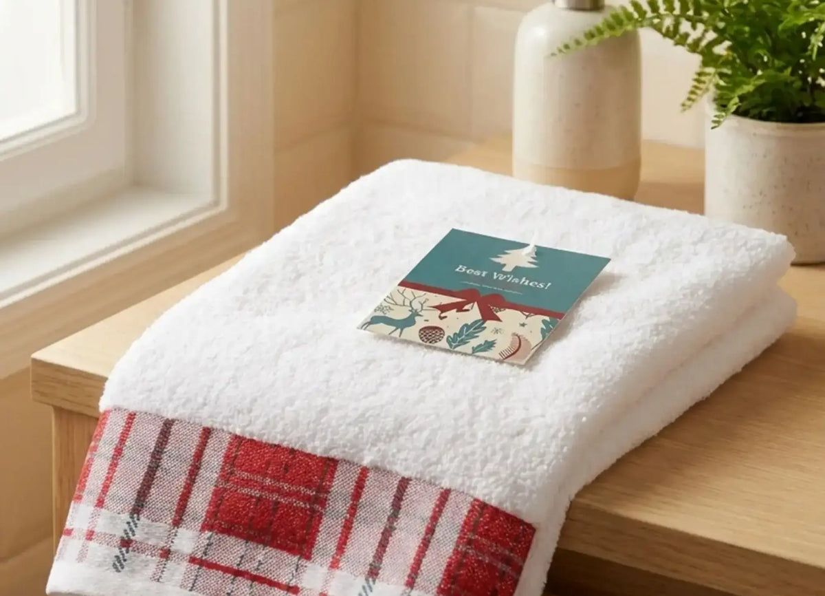 Best Wishes Set Asciugamani Bianco Tartan Rosso