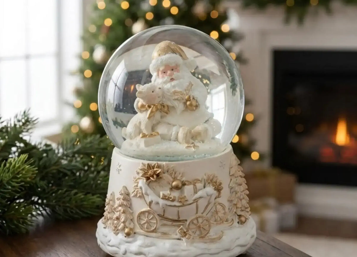 Prestige Carillon Santa Claus with Reindeer Snow Globe