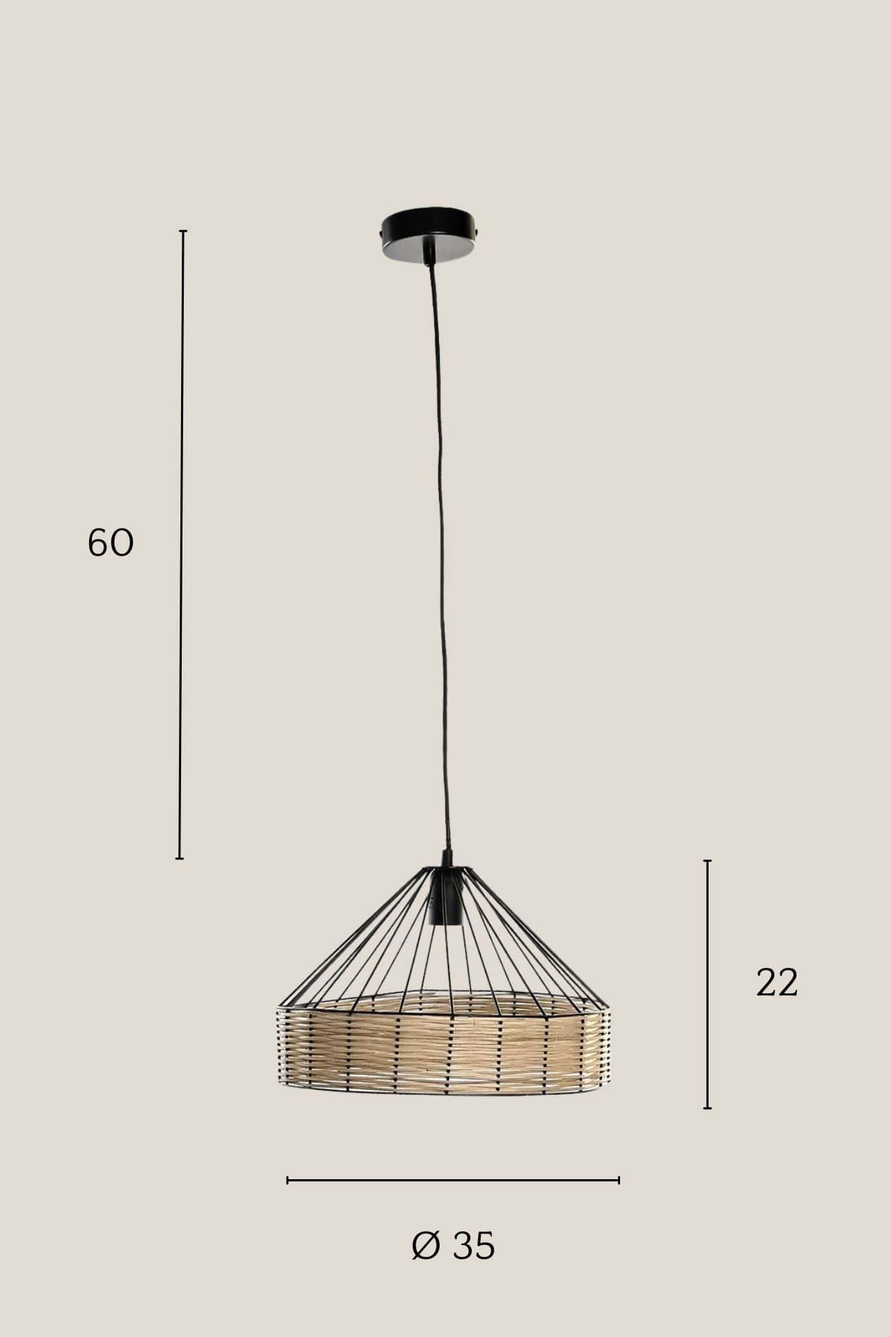 Item International Cordova Cordova - Lampadario in metallo nero e rattan naturale | Item International