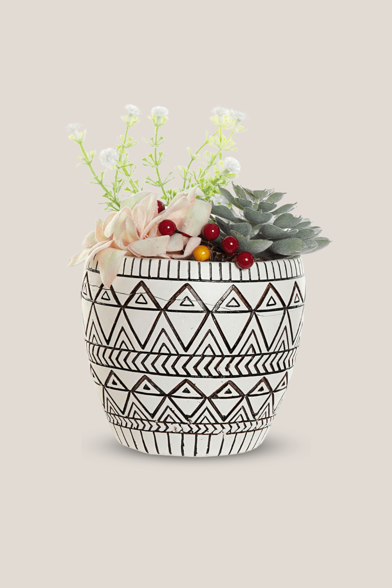 Item International Ophelia Piantina artificiale con vaso in porcellana con decori in stile boho