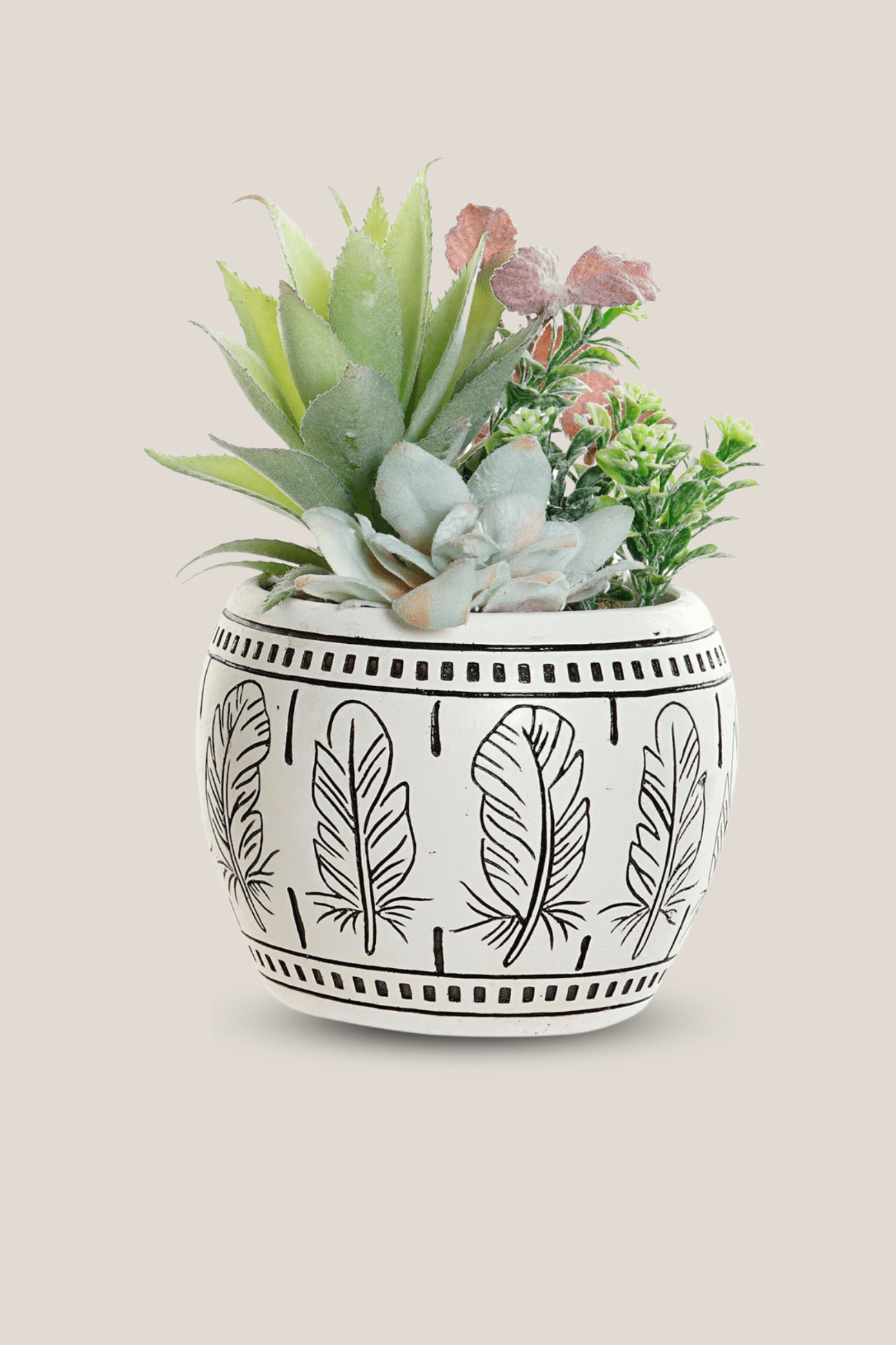 Item International Ophelia Piantina artificiale con vaso in porcellana con decori in stile boho