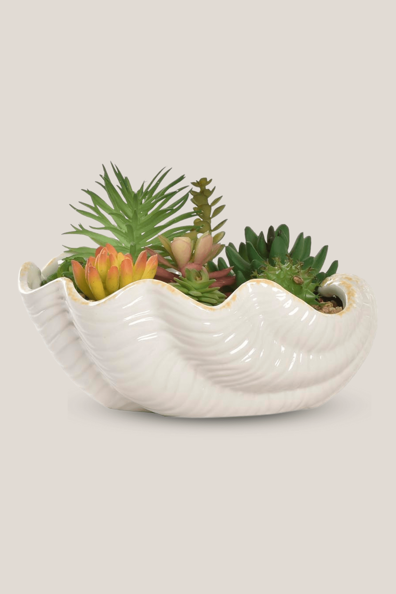 Item International Skal Piantina artificiale con vaso in ceramica a forma di conchiglia