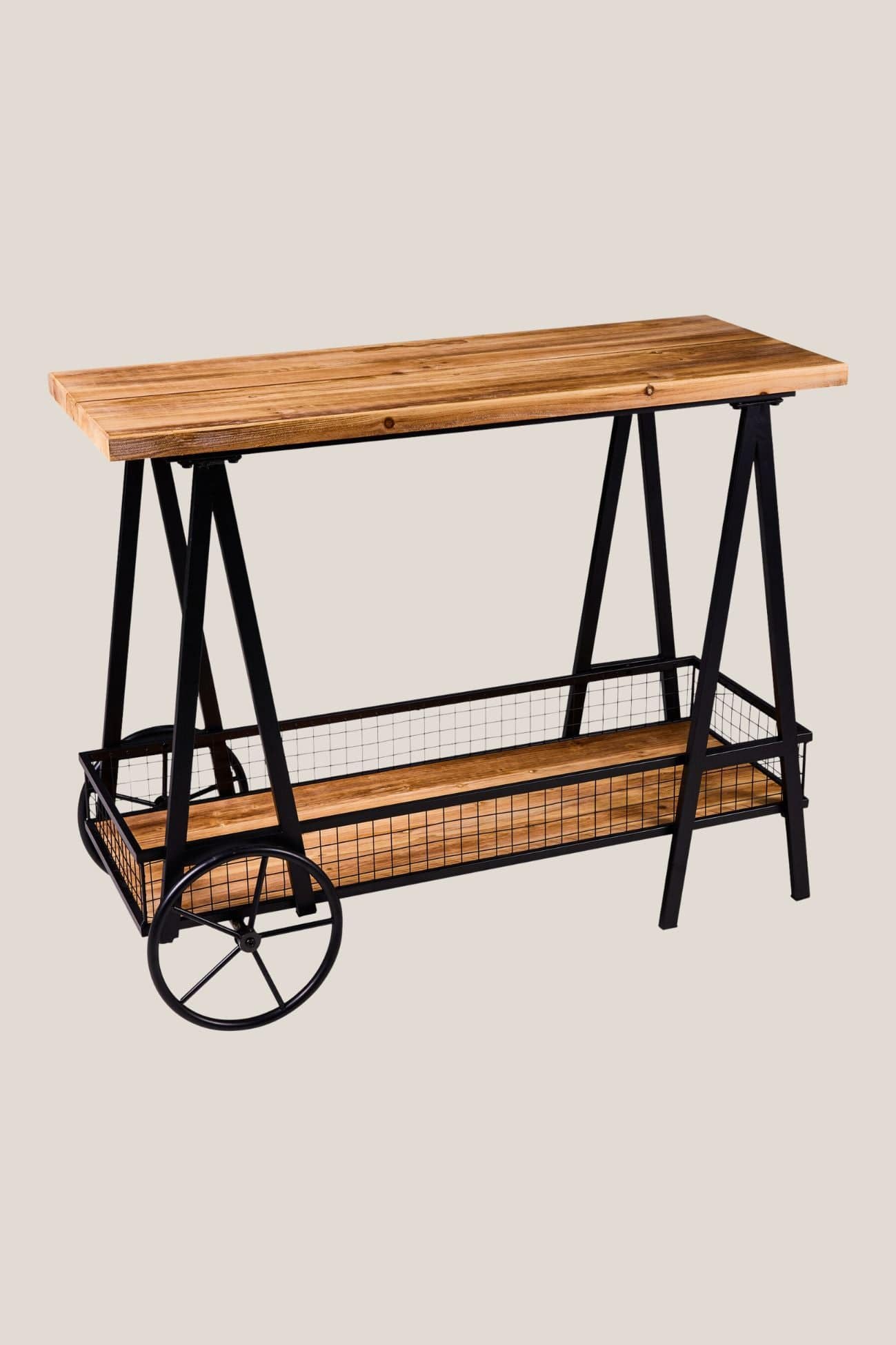 Novità Home Innovation Innovation - Tavolino in legno di abete con ruote e doppio ripiano | Novità Home