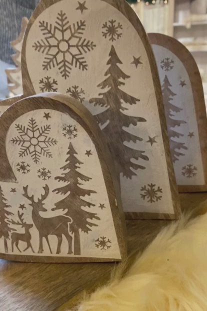 Blanc Mariclo cuori decorativi in legno con renne 3 misure