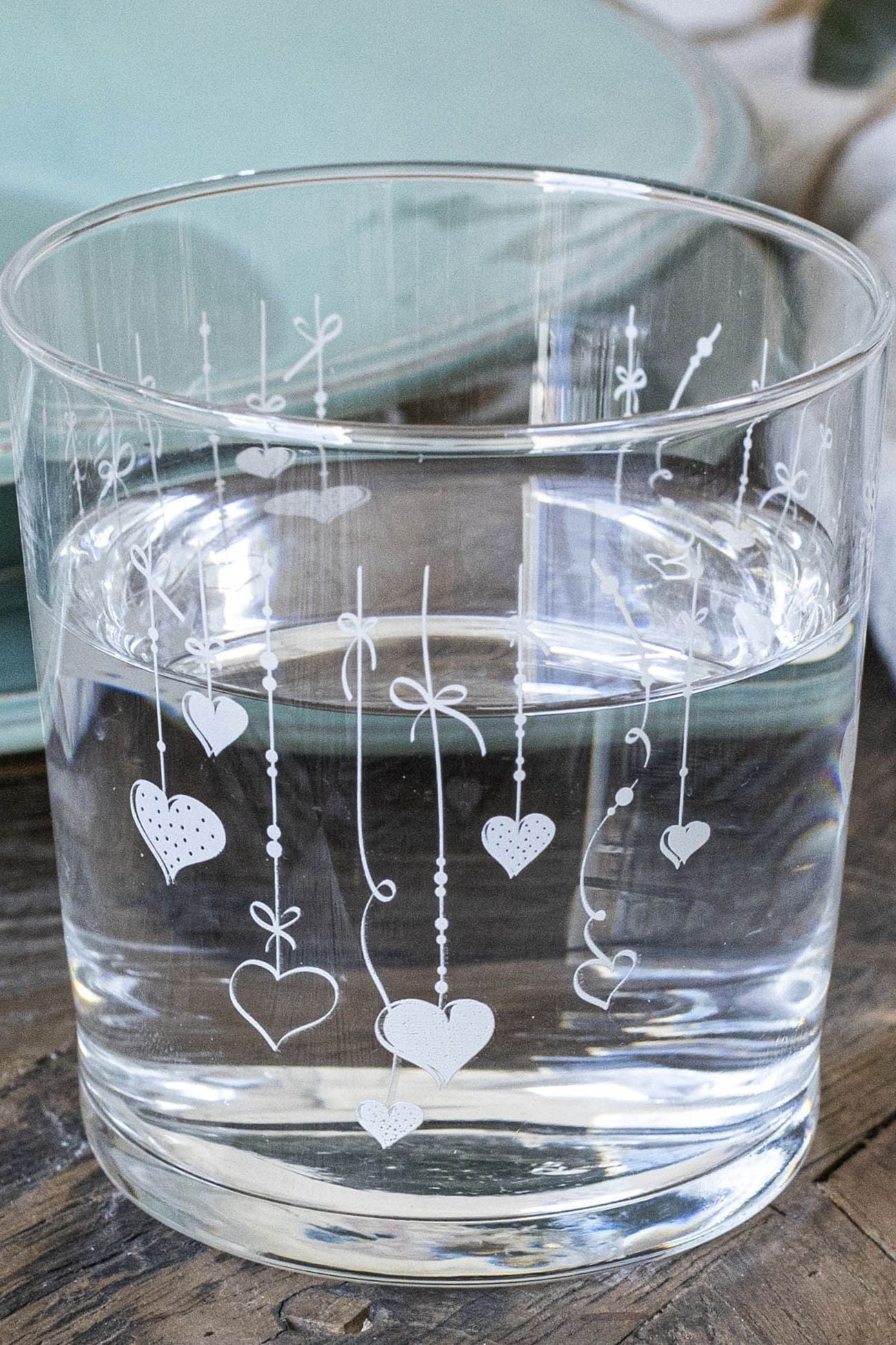 Simple Day Cascata Di Cuori Cascata Di Cuori - Bicchiere in vetro temperato con decori serigrafati 370ml | Simple Day